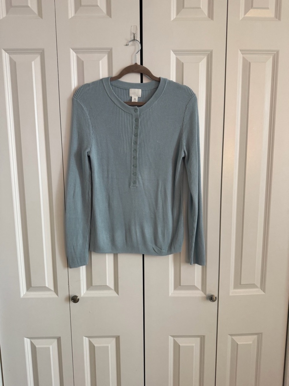 H&M Pale Blue Ribbed Henley Long Sleeve Top